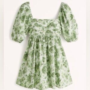 Green floral puff sleeve mini dress